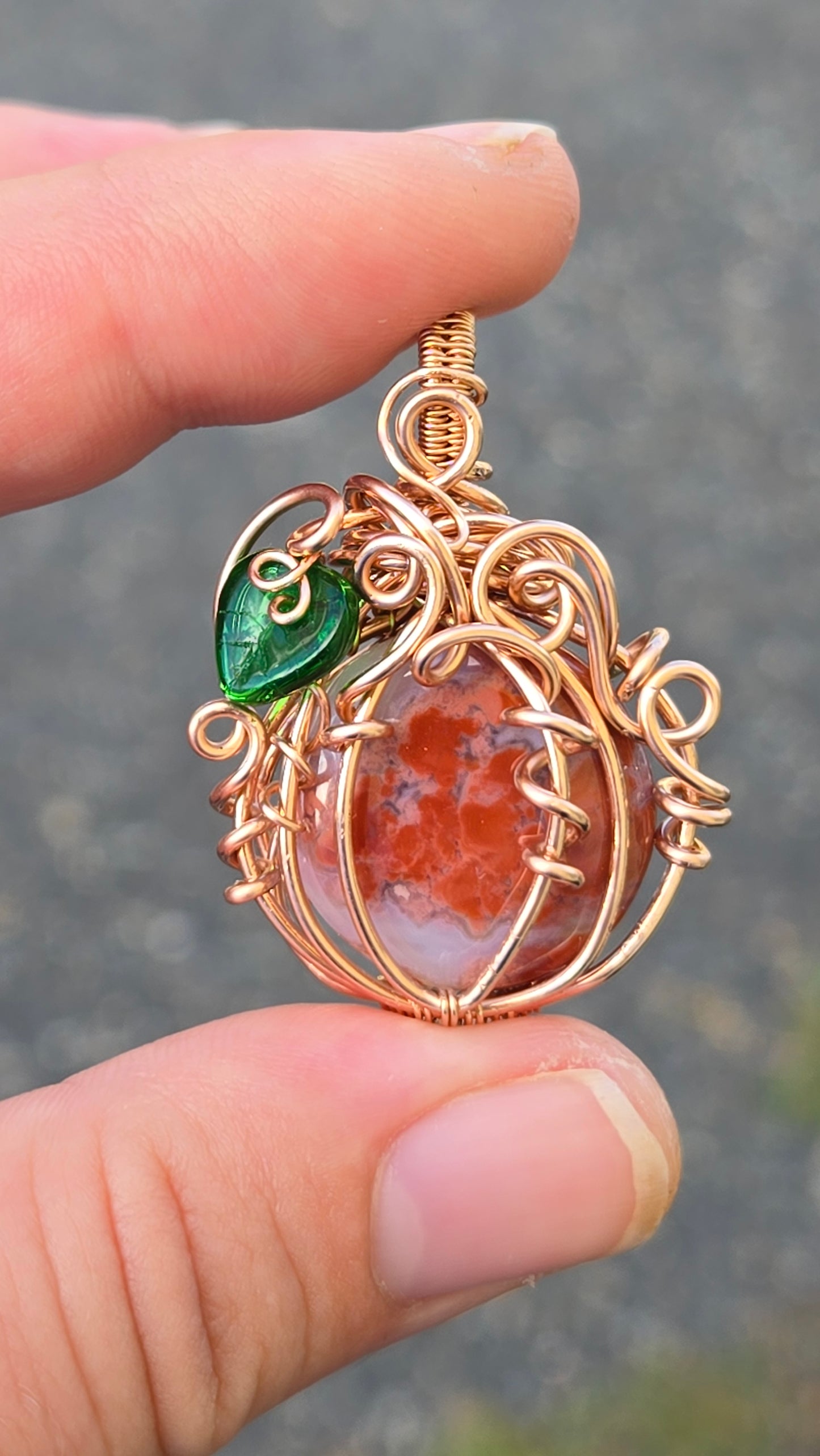 Rose Gold Pumpkin Wire Wrapped Pendant