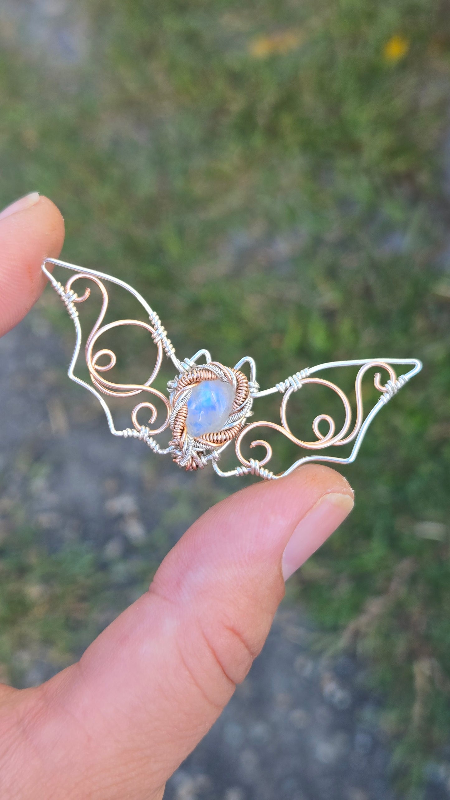 Mixed Metal Bat Wire Wrapped Pendant