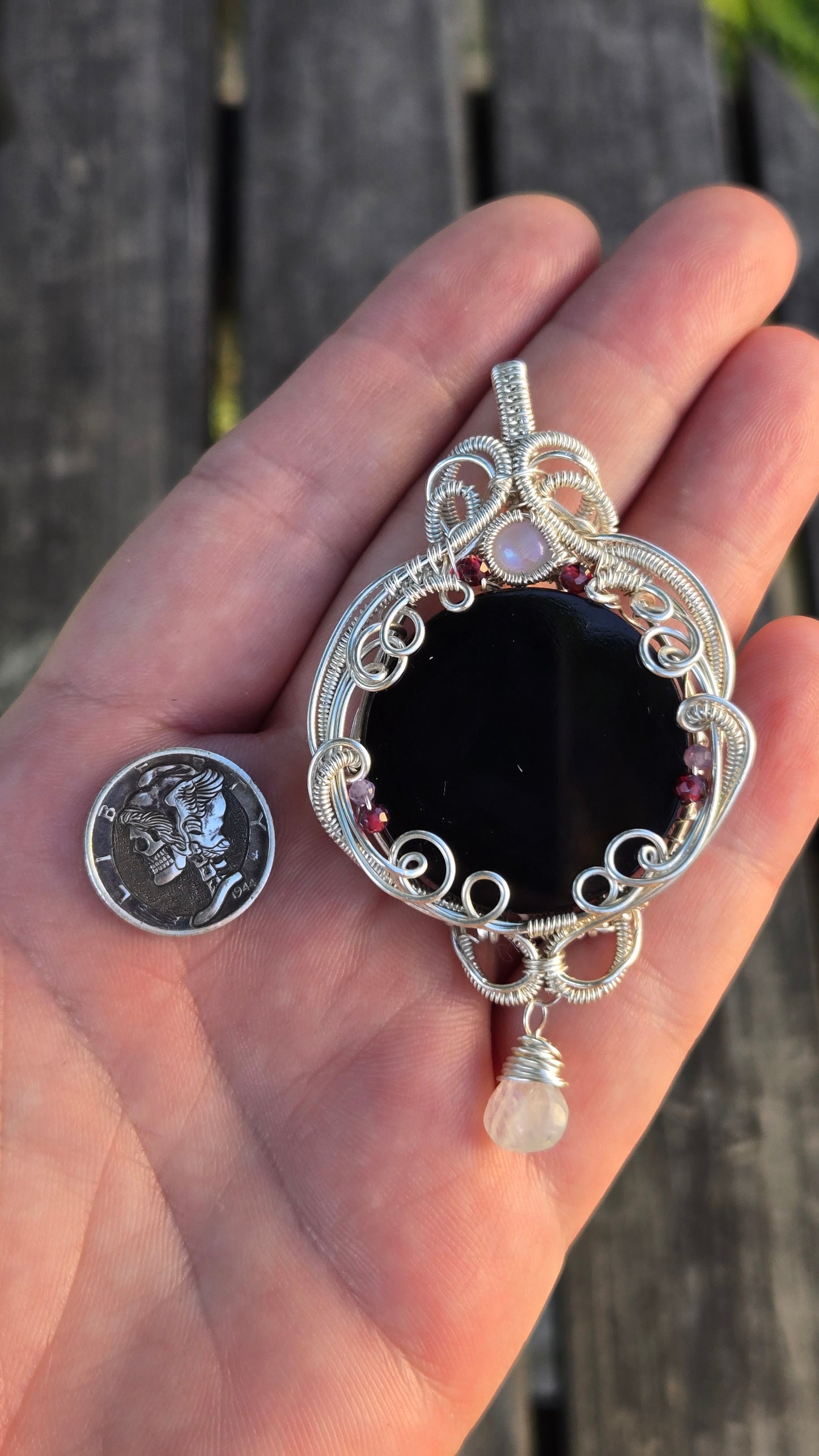 Scrying Mirror Wire-wrapped Pendant