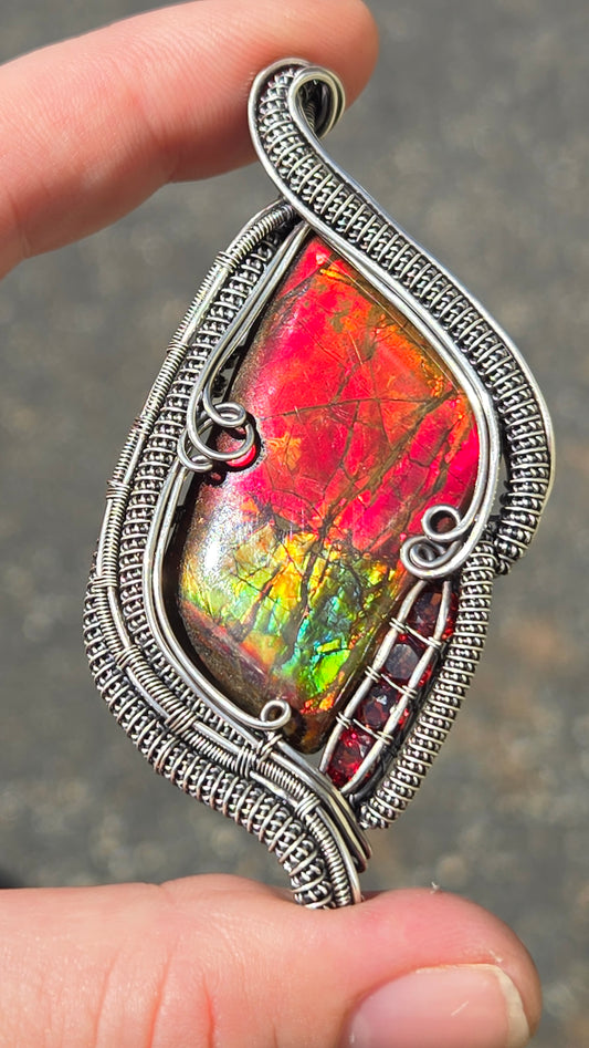 Ammolite Wire Wrapped Pendant