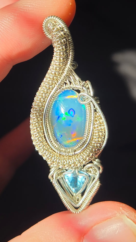 Blue baby Wire Wrapped Pendant