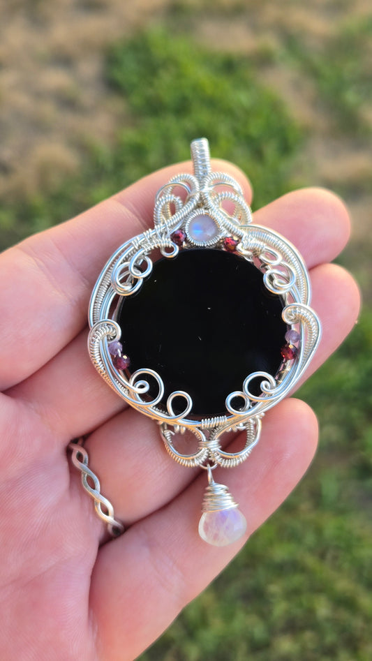 Scrying Mirror Wire-wrapped Pendant