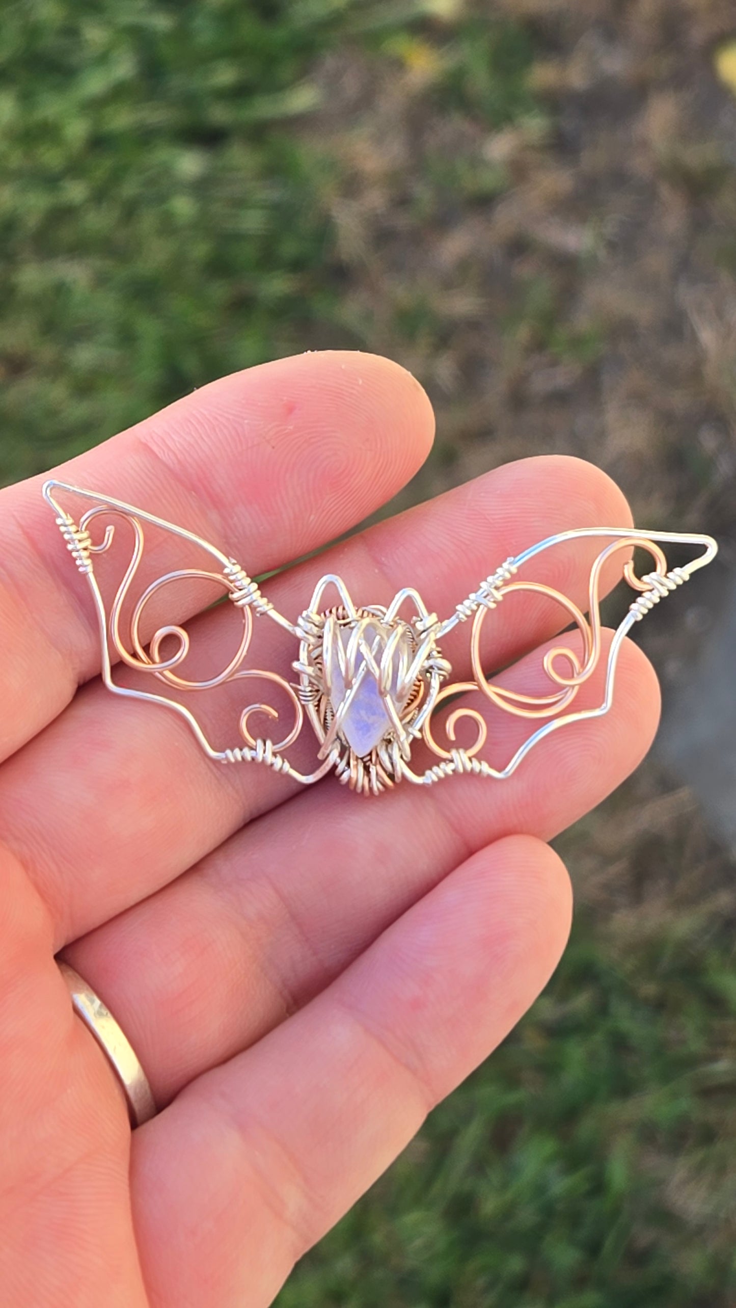 Mixed Metal Bat Wire Wrapped Pendant