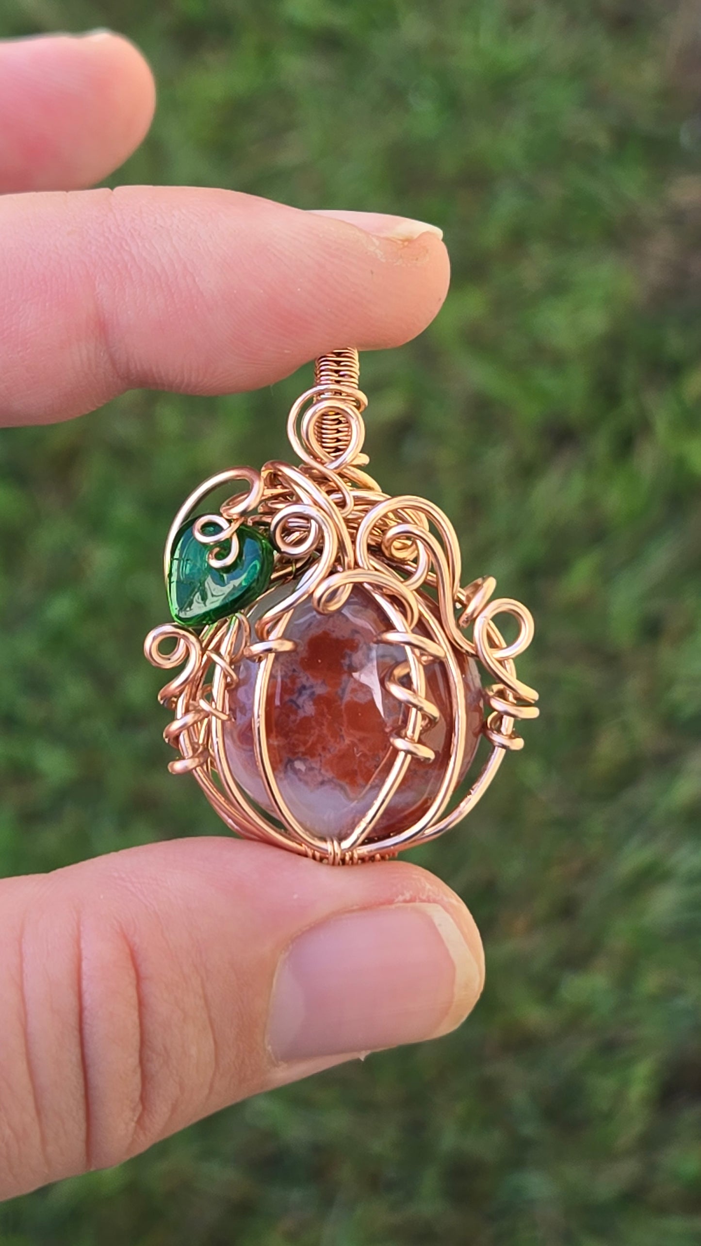 Rose Gold Pumpkin Wire Wrapped Pendant