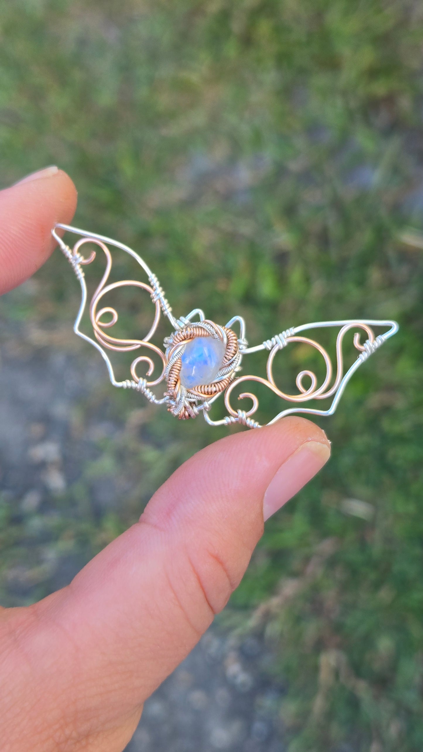 Mixed Metal Bat Wire Wrapped Pendant