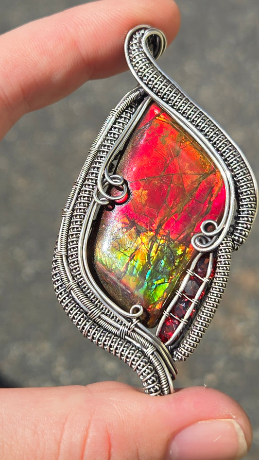 Ammolite Wire Wrapped Pendant