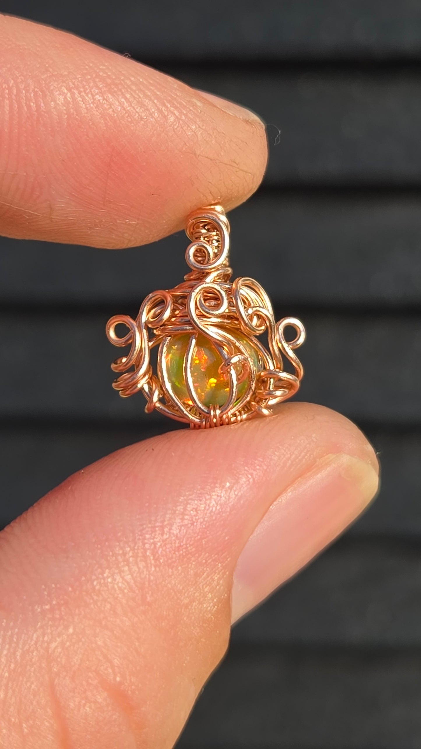 Rose Gold Pumpkin Wire Wrapped Pendant