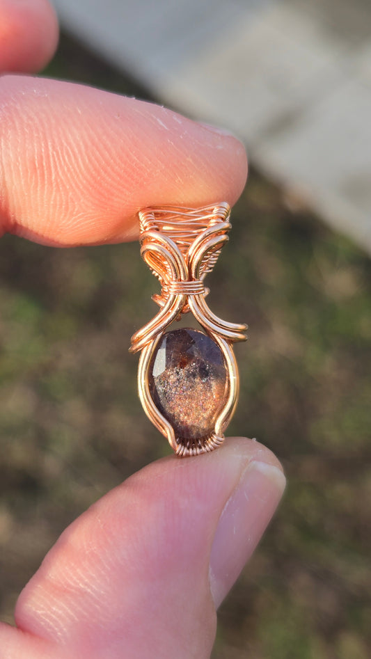 Iolite Sunstone Wire Wrapped Pendant