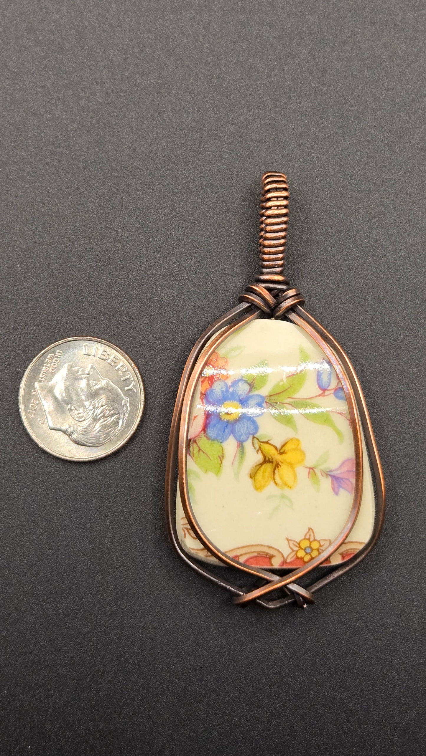 Artisan Cut Porcelain Wire Wrapped Pendant