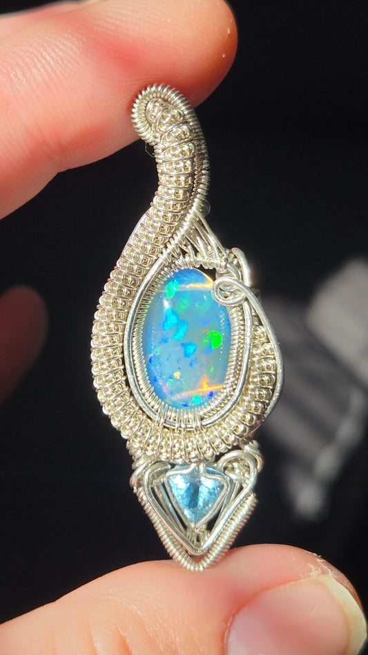 Blue baby Wire Wrapped Pendant