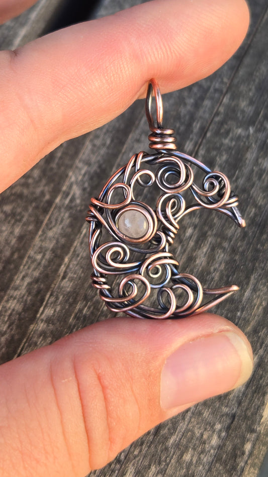 Crescent Moon Wire Wrapped Pendant