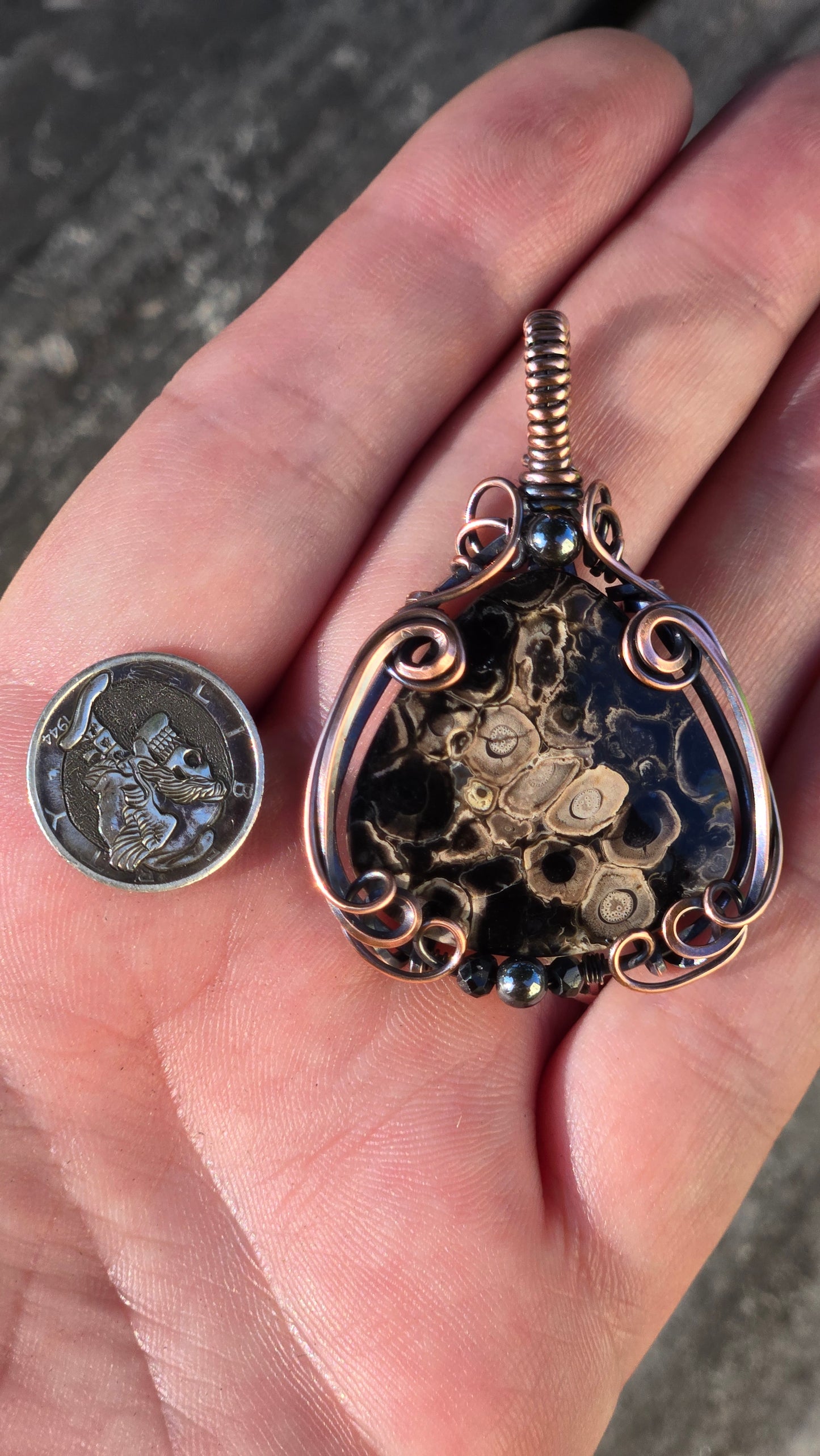 Eye of Palm Root Wire Wrapped Pendant