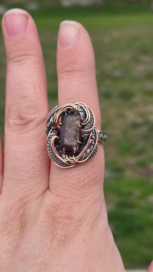 Iolite Sunstone Wire Wrapped Ring