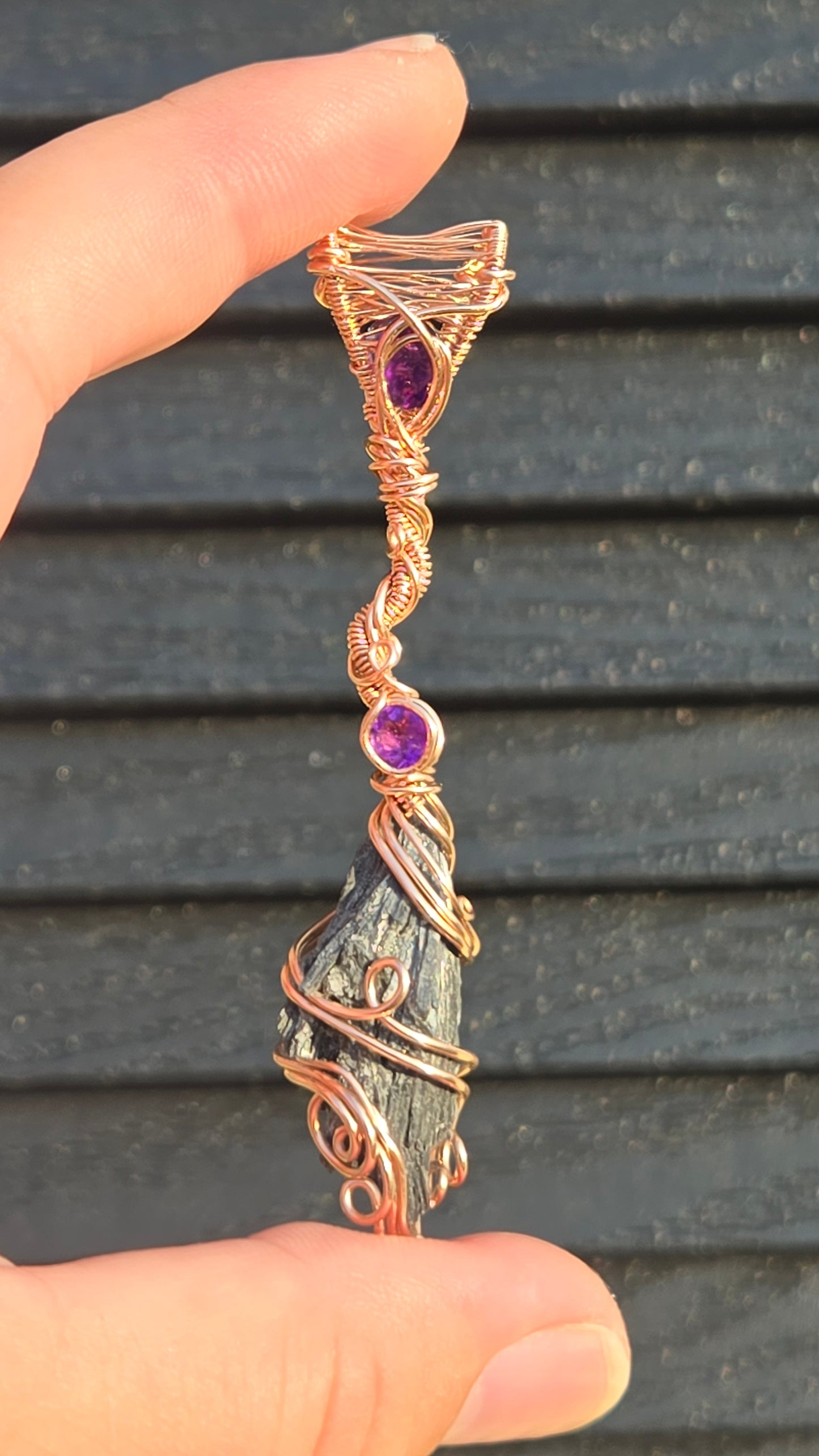 Rose Gold Witches Broom Wire Wrapped Pendant