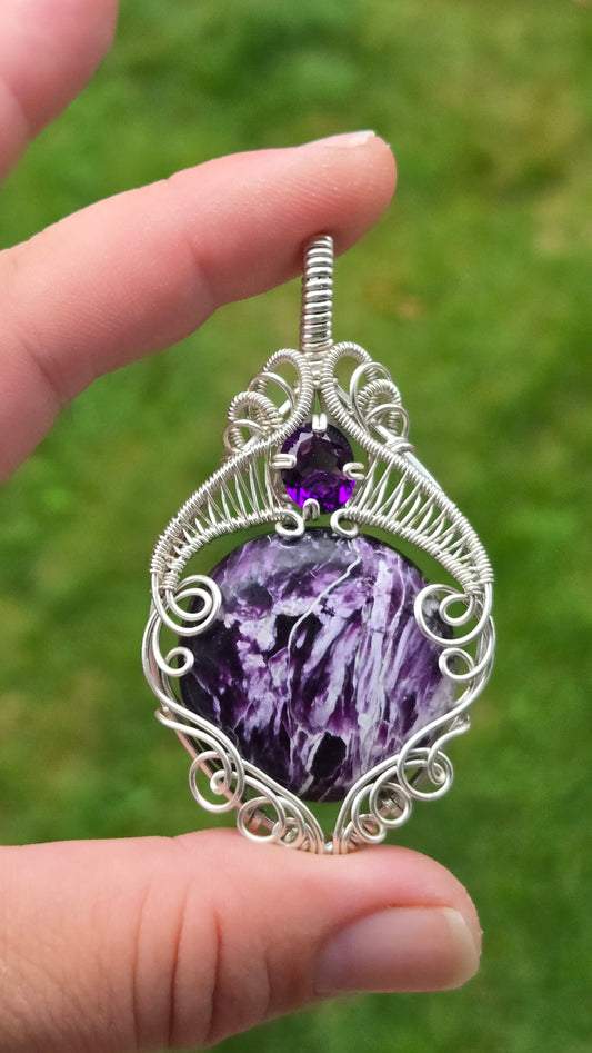 Kammererite Wire Wrapped Pendant