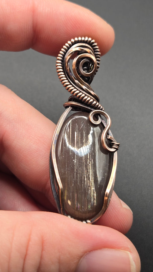 Lattice Sunstone Wire Wrapped Pendant