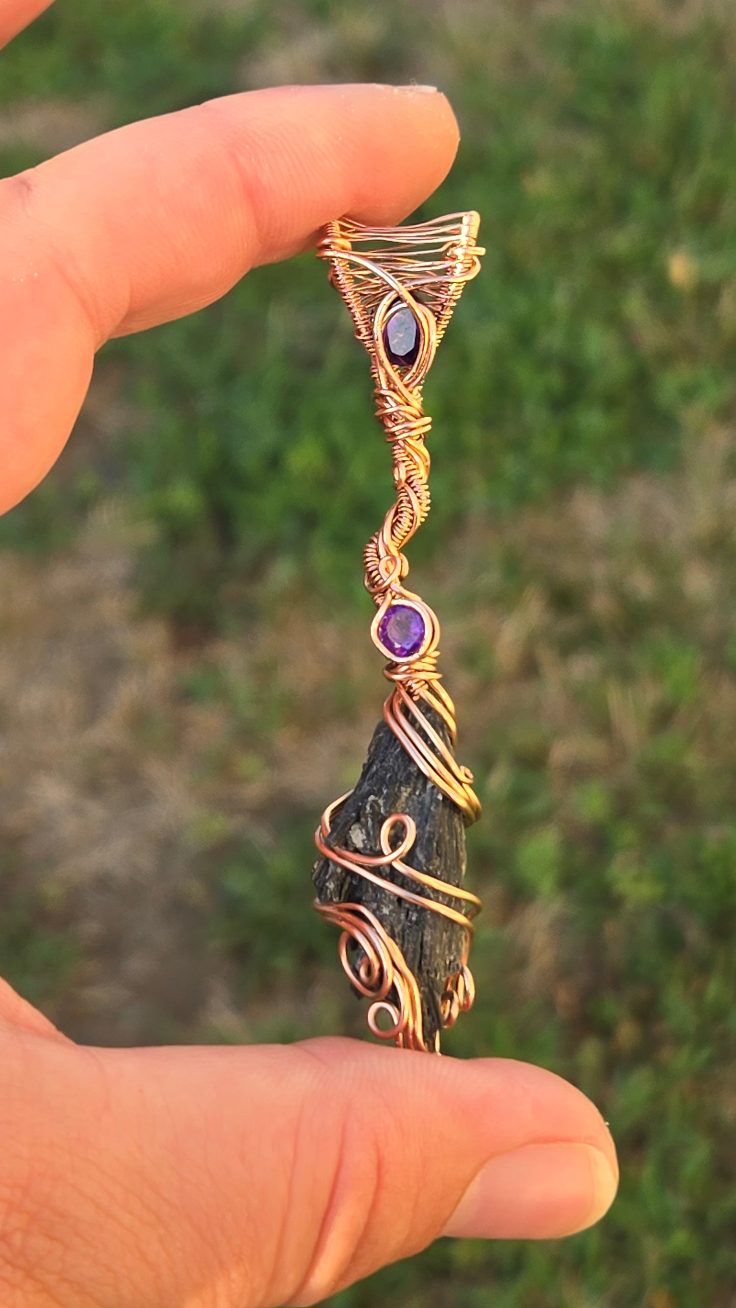 Rose Gold Witches Broom Wire Wrapped Pendant
