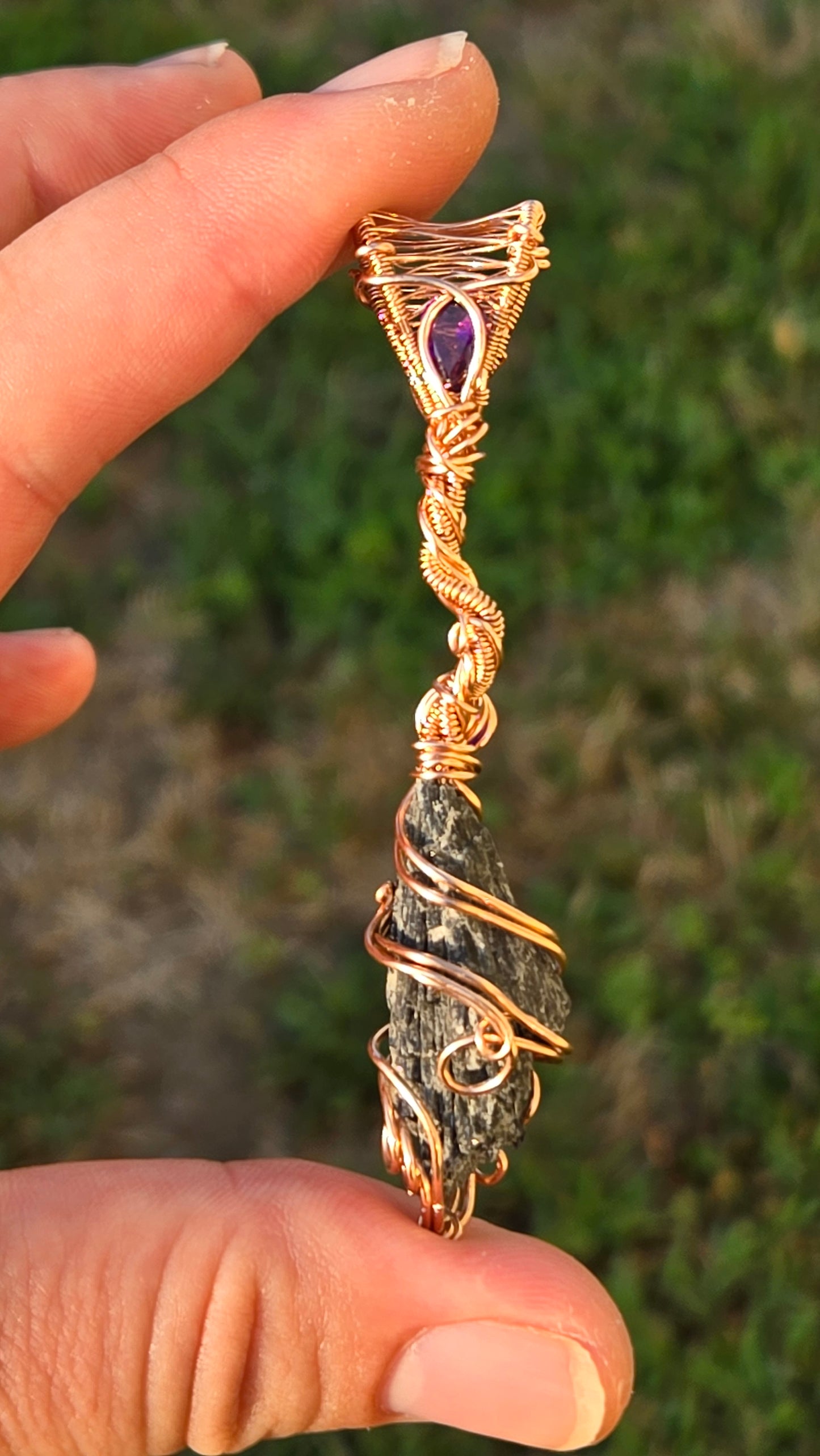 Rose Gold Witches Broom Wire Wrapped Pendant