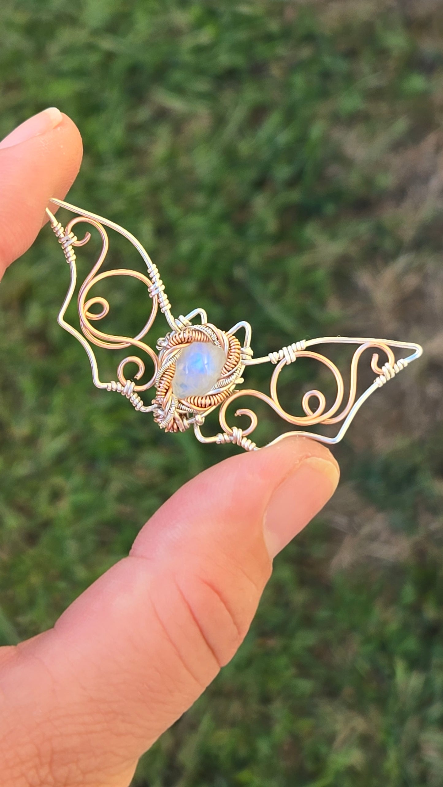 Mixed Metal Bat Wire Wrapped Pendant