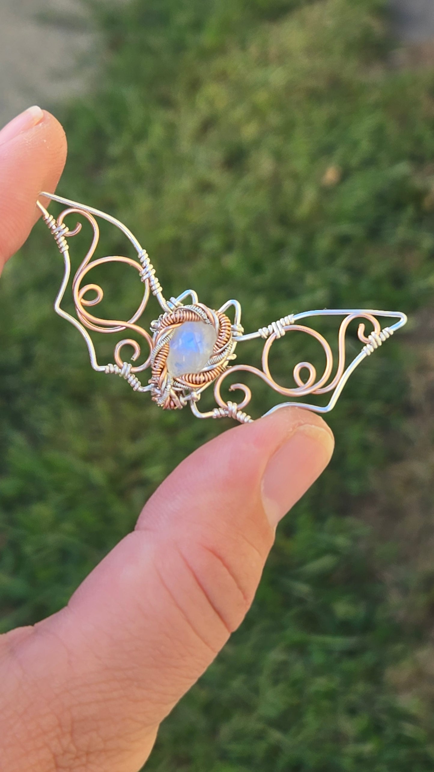 Mixed Metal Bat Wire Wrapped Pendant