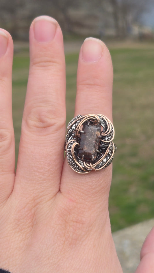 Iolite Sunstone Wire Wrapped Ring