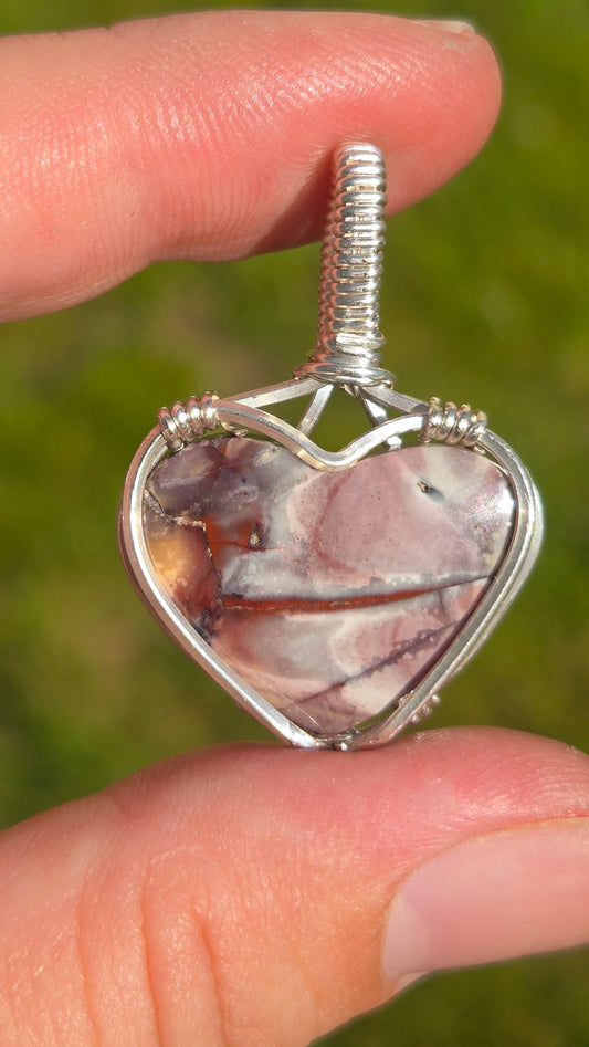 Porcelain Jasper Heart Wire Wrapped Pendant