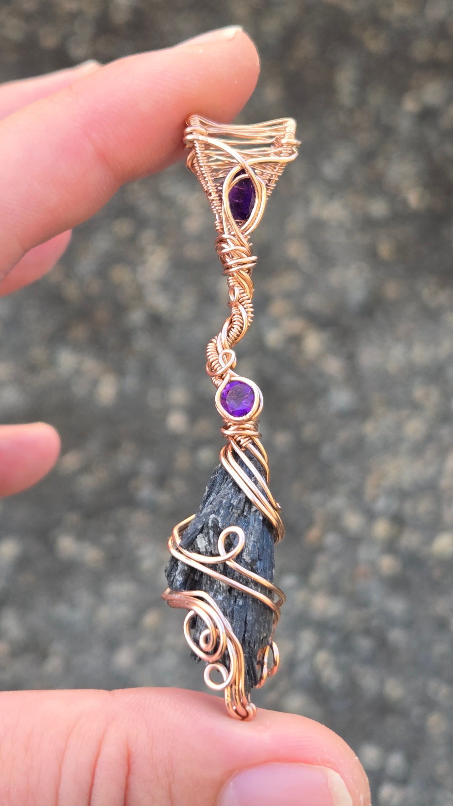 Rose Gold Witches Broom Wire Wrapped Pendant