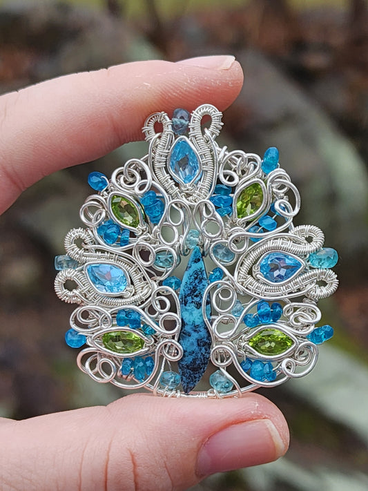 Peacock Wire Wrapped Pendant