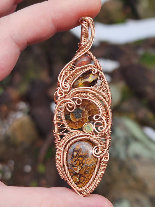 Fire Wire Wrapped Pendant