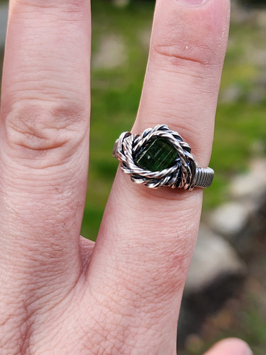 Green tourmaline Wire Wrapped Ring