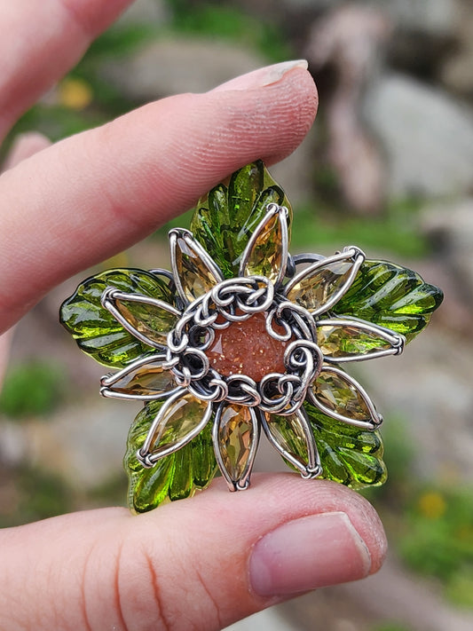 Sunflower Wire Wrapped Pendant