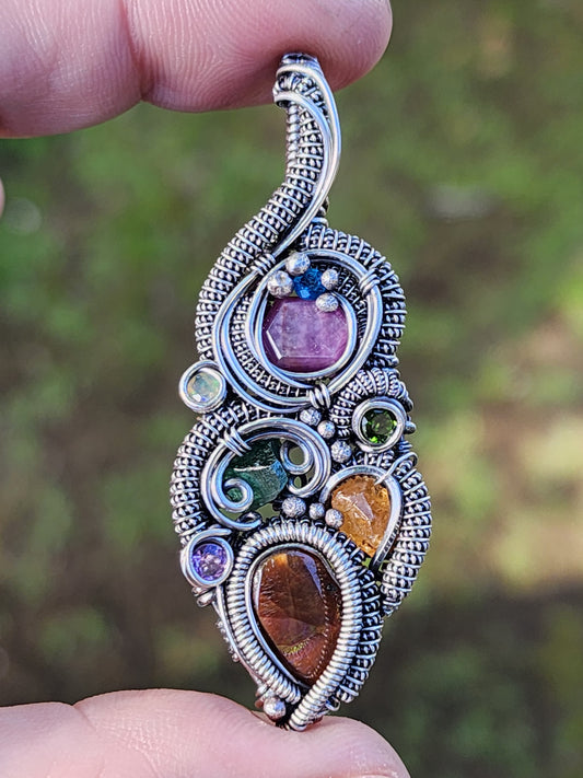 Rainbow wire wrapped pendant