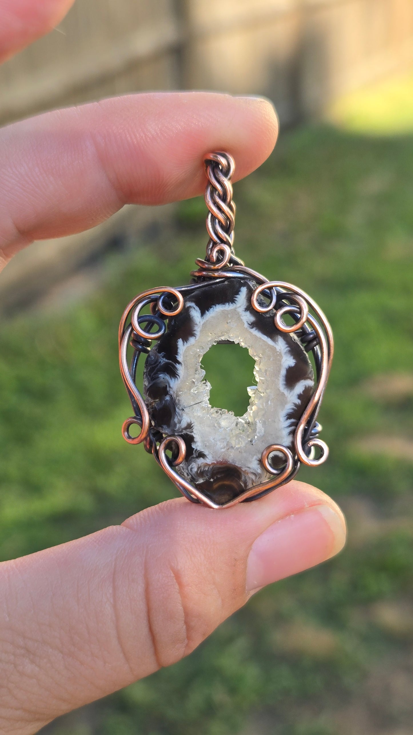 Oco Druzy Agate Wire Wrapped Pendant