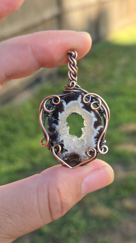 Oco Druzy Agate Wire Wrapped Pendant