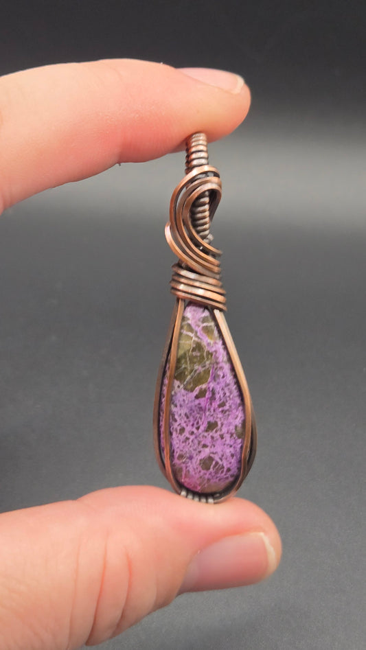 Atlantisite Stichtite Wire Wrapped Pendant