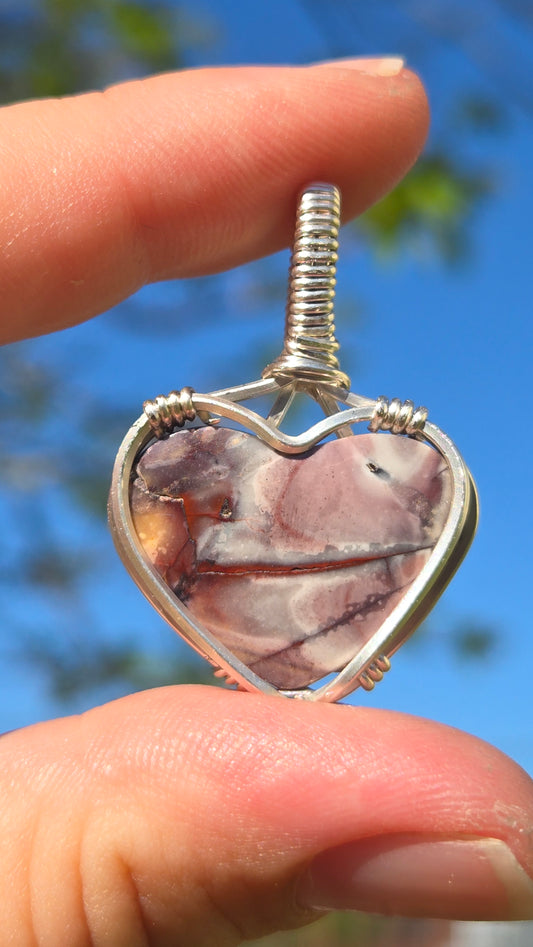 Porcelain Jasper Heart Wire Wrapped Pendant
