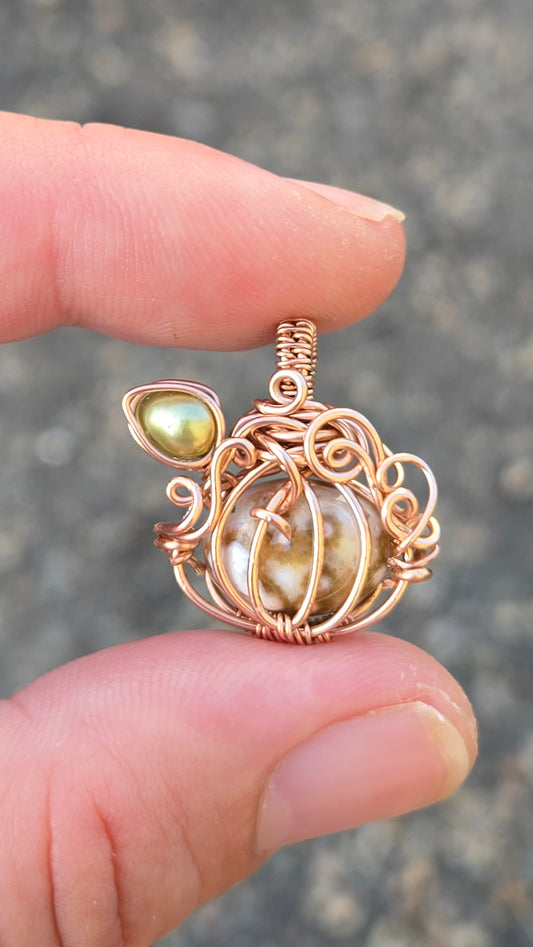 Rose Gold Pumpkin Wire Wrapped Pendant