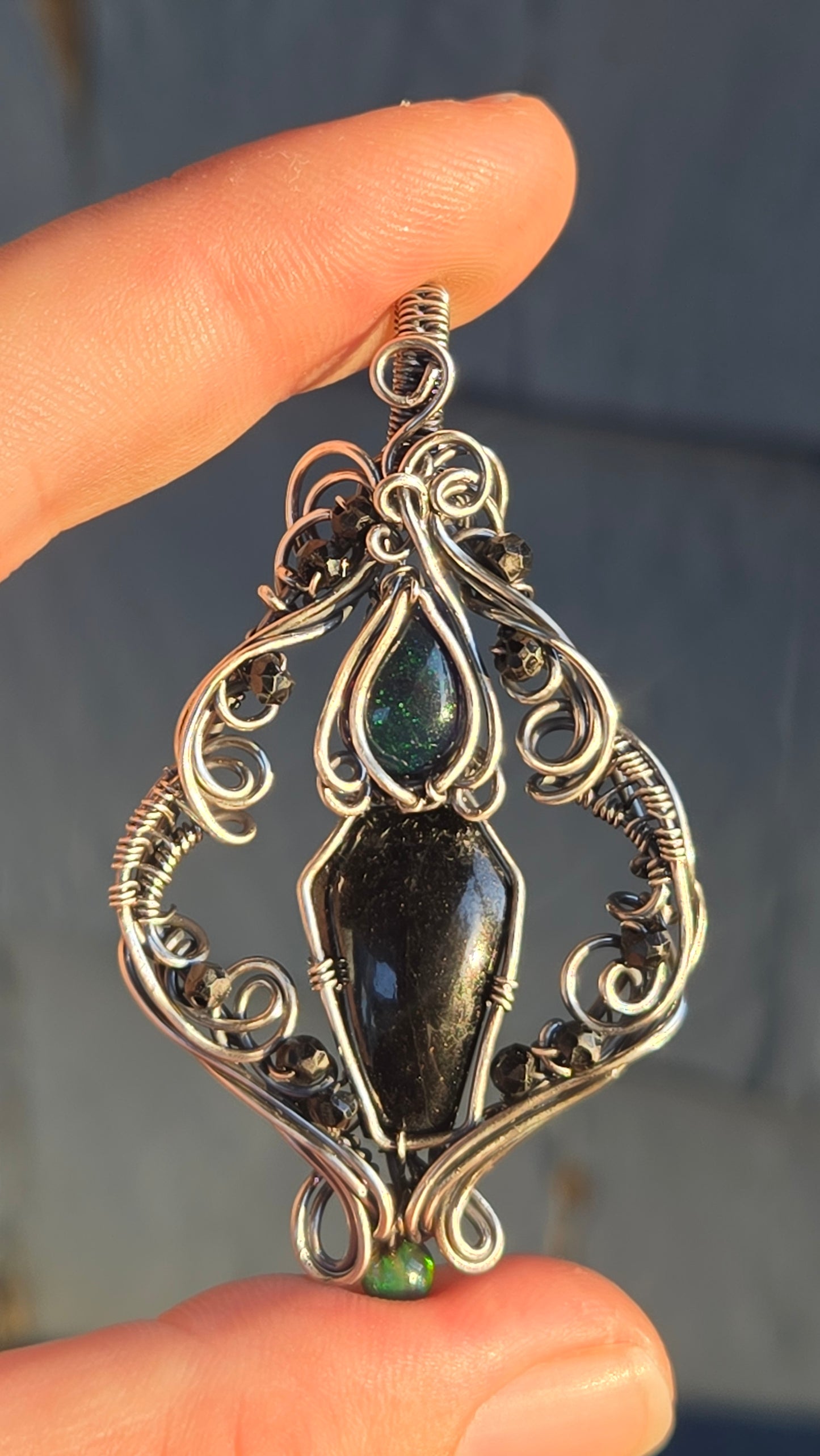 Black Flame Candle Wire Wrapped Pendant