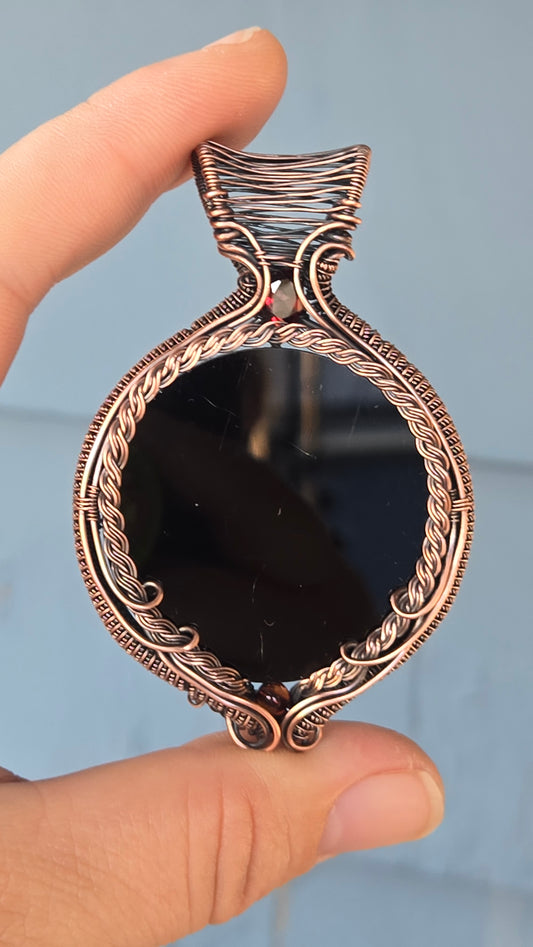 Scrying Mirror Wire-wrapped Pendant