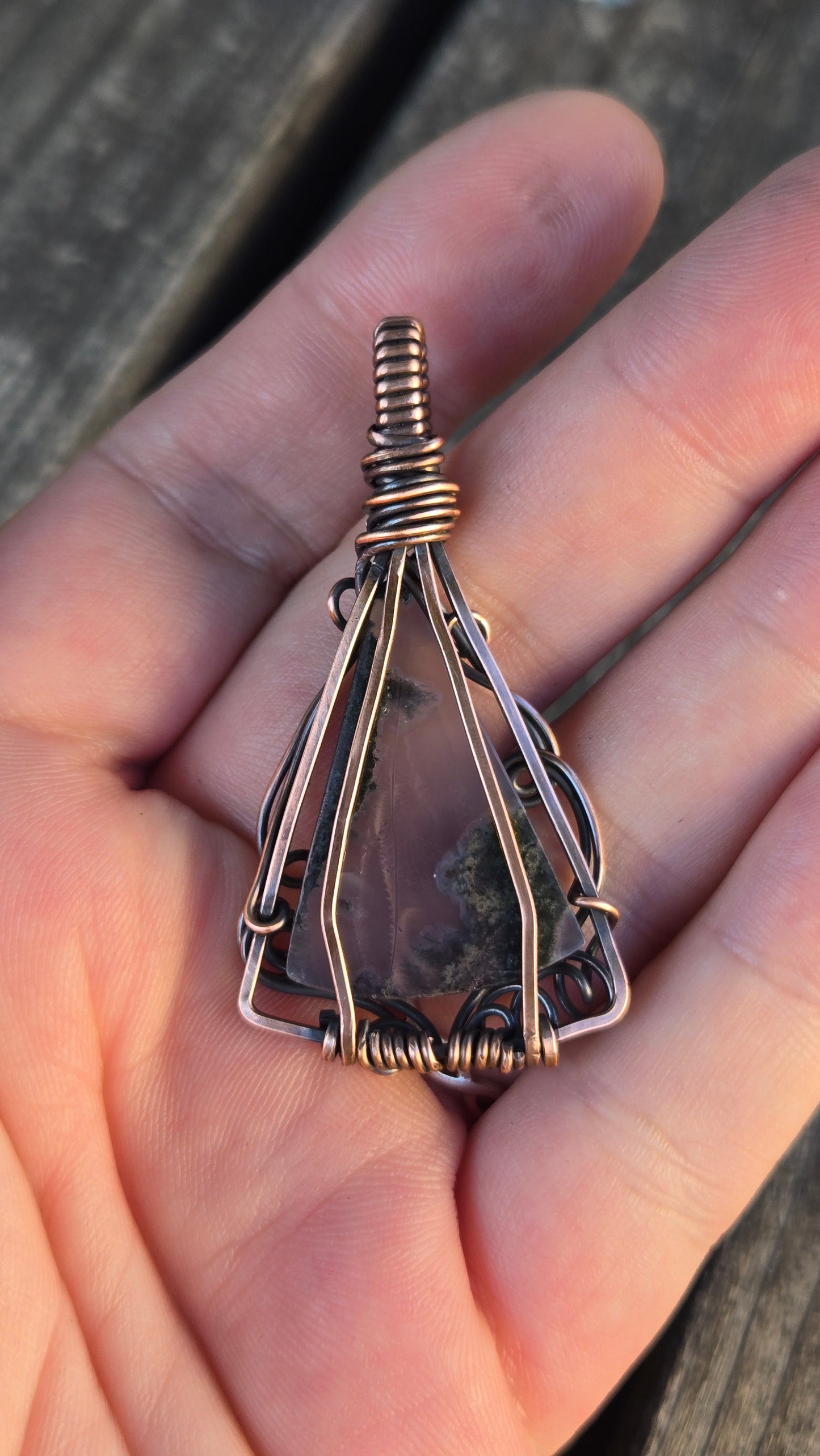 Moss Agate Wire Wrapped Pendant