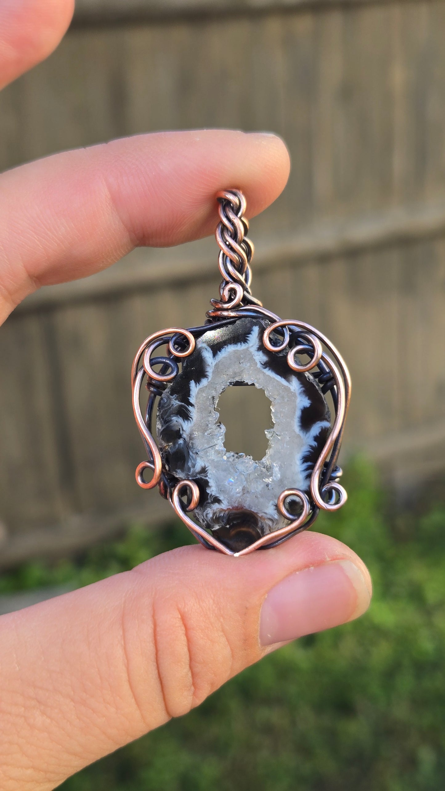 Oco Druzy Agate Wire Wrapped Pendant
