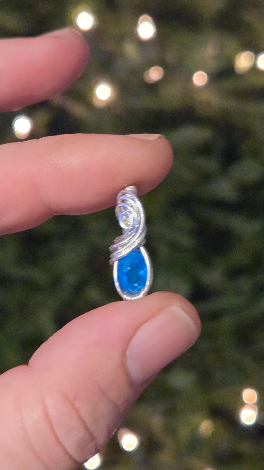 Neon Blue Apatite Wire Wrapped Pendant