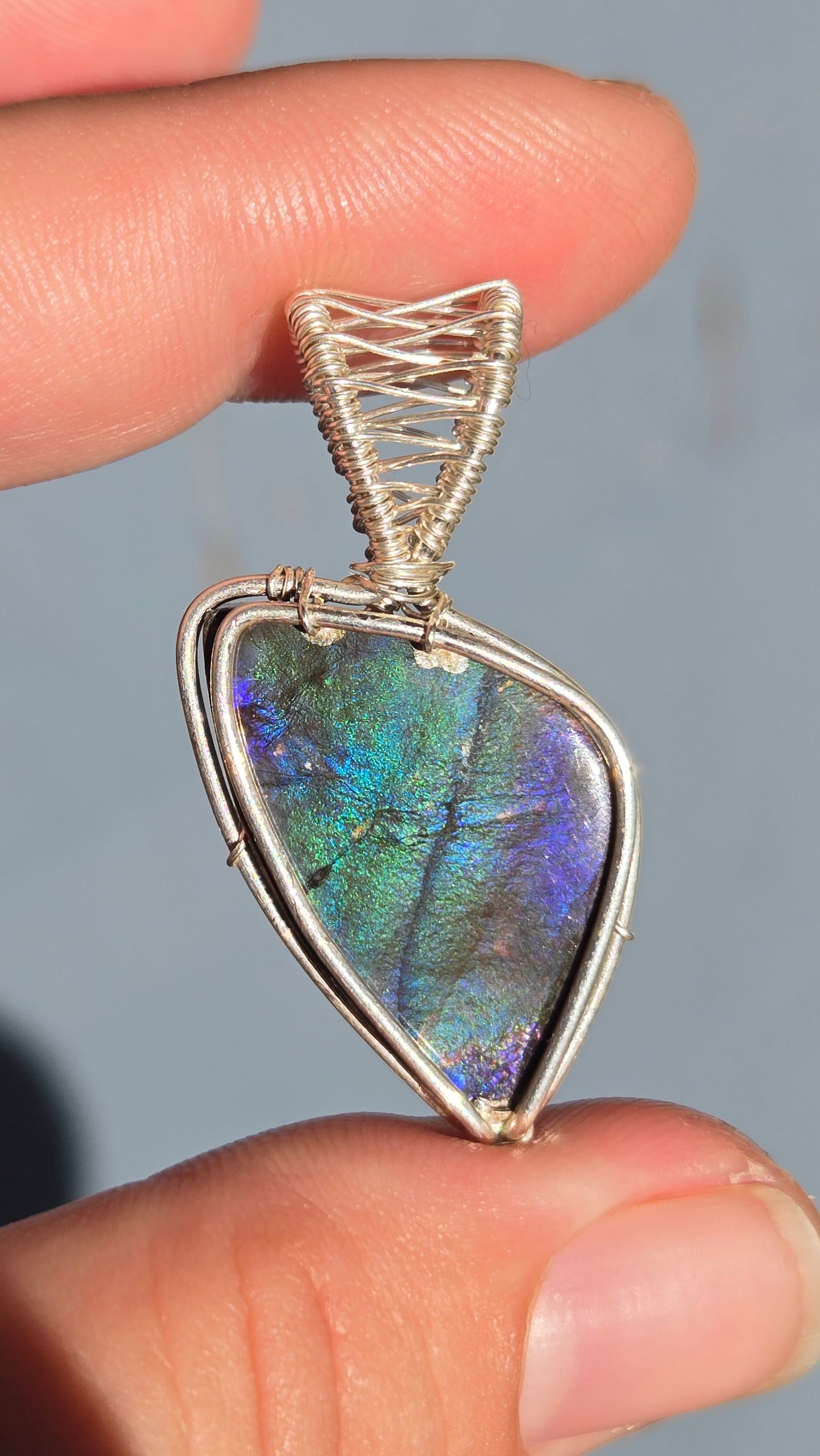 Ammolite Wire Wrapped Pendant