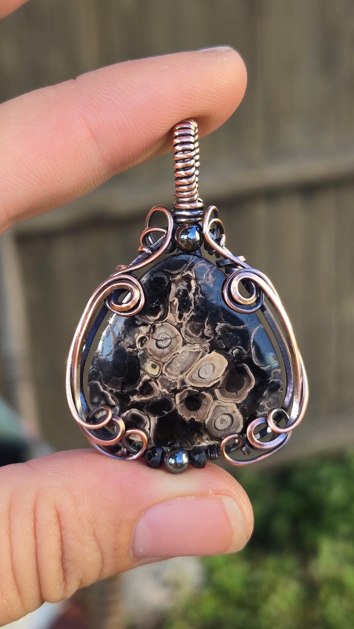 Eye of Palm Root Wire Wrapped Pendant