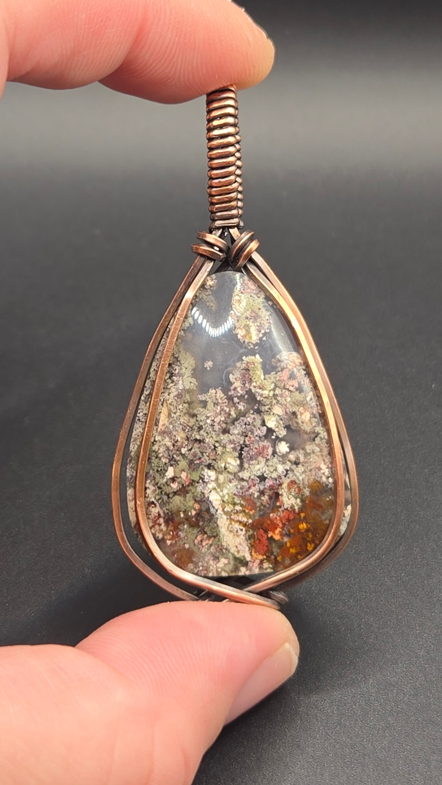 Indonesian Moss Agate Wire Wrapped Pendant