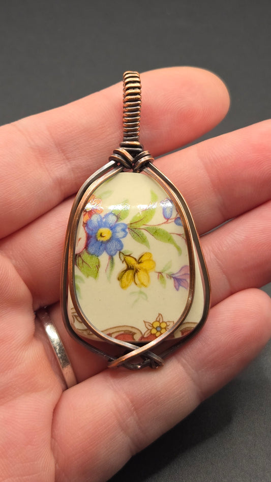 Artisan Cut Porcelain Wire Wrapped Pendant