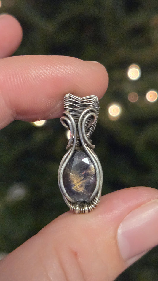 Iolite Sunstone Wire Wrapped Pendant
