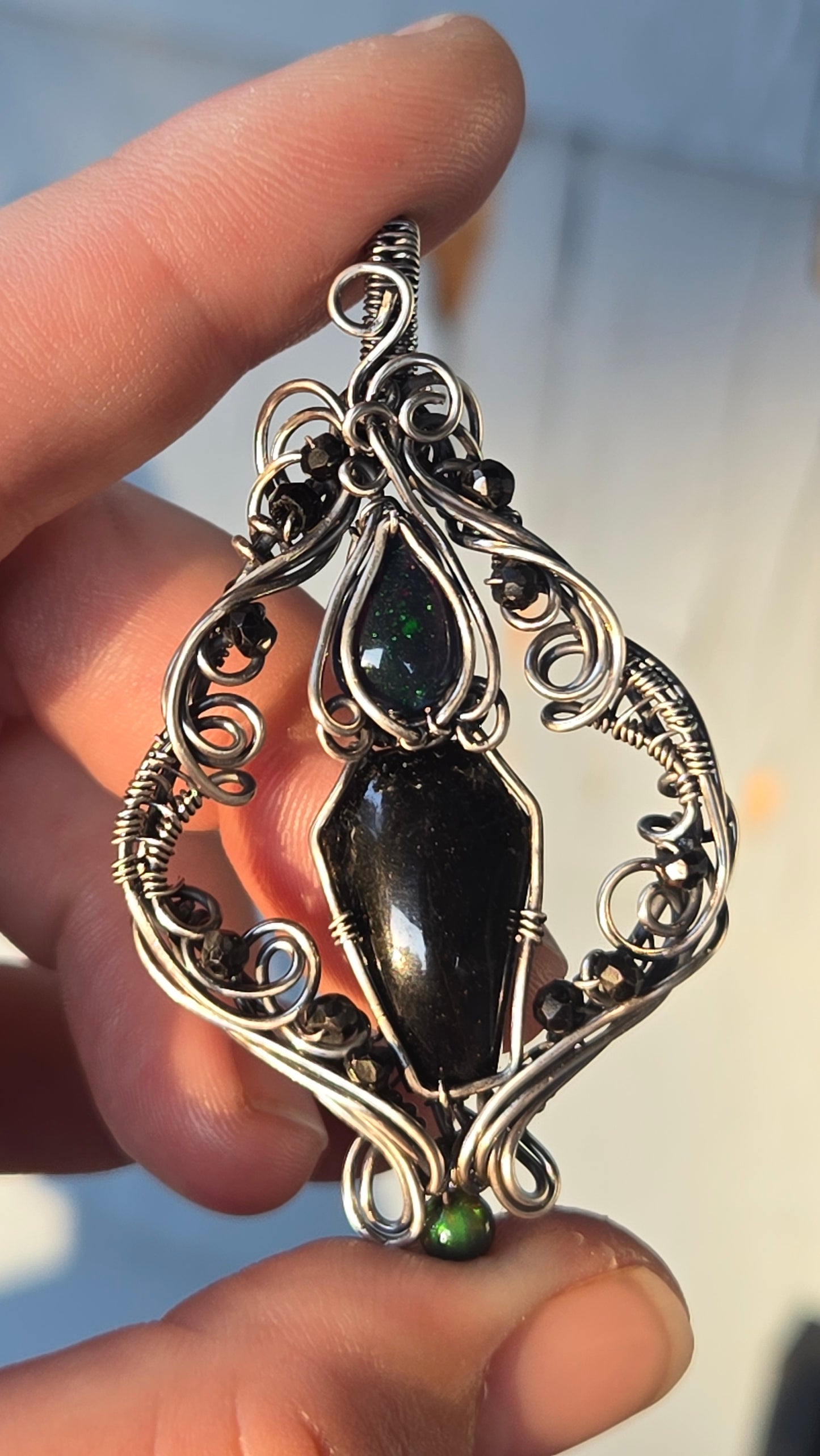 Black Flame Candle Wire Wrapped Pendant