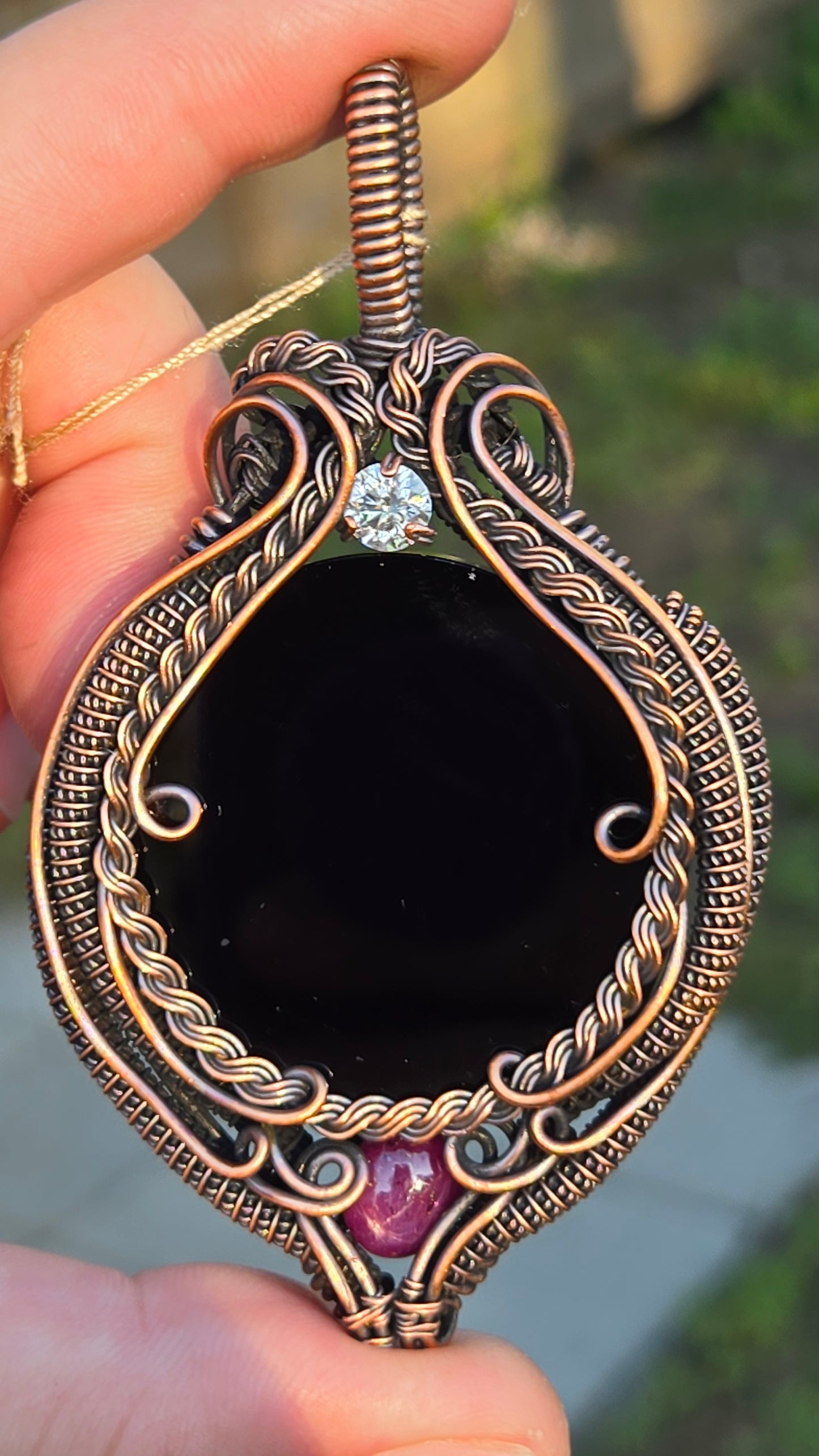 Scrying mirror wire-wrapped pendant