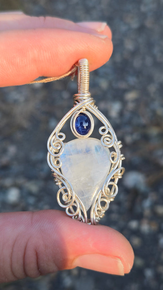 Moonstone and Double Star Sapphire Pendant